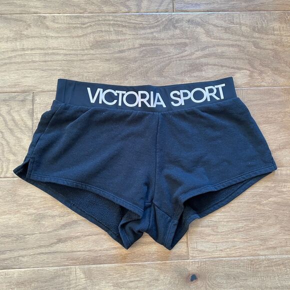 Victoria Sport Victoria's Secret Sweat Shorts Size XS Black/Pink Spell Out - Picture 1 of 10